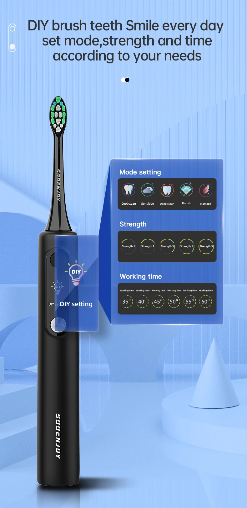 LCD Inteligente, Escova Dente Ultrassônica, Limpador Automático,