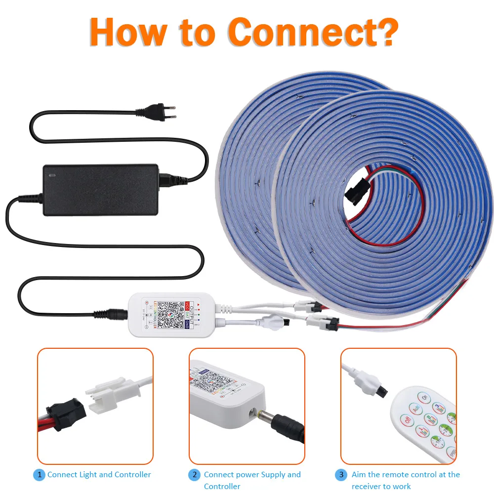 12V WS2811 RGB COB LED Strip Light Wifi Bluetooth-compatible Remote Control Power Kit Dimmable Flexible Tape Dream Color Decor