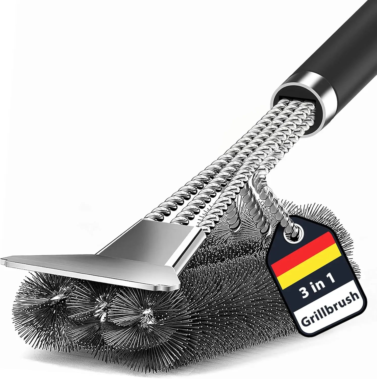 Grill Brush with Scraper 18" Adjustable Handle with Bottle Opener BBQ Grill Brush for Outdoor Grill/Smoker/Gas and Charcoal Gril