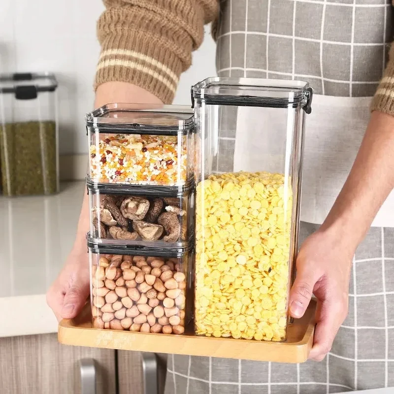 High Quality Sealed Jar Food Storage Box Transparent Plastic Kitchen Organizer Multigrain Tank Stackable Dried Sealed Storage