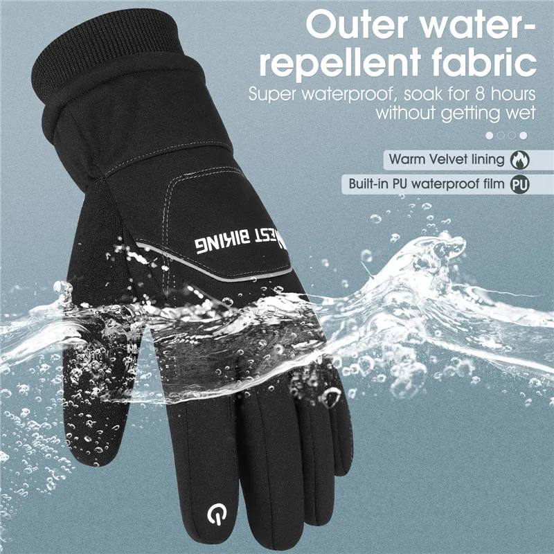 WEST BIKING Waterproof Bike Gloves Winter Warm Touch Screen Cycling Gloves 3M Thinsulate Thermal Sport MTB Road Bike Ski Gloves 3
