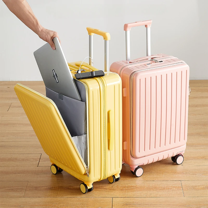 FrontOpeningPasswordTravelSuitcaseonUniversalWheelsUSBMultifunctionTrolleyLuggageBag