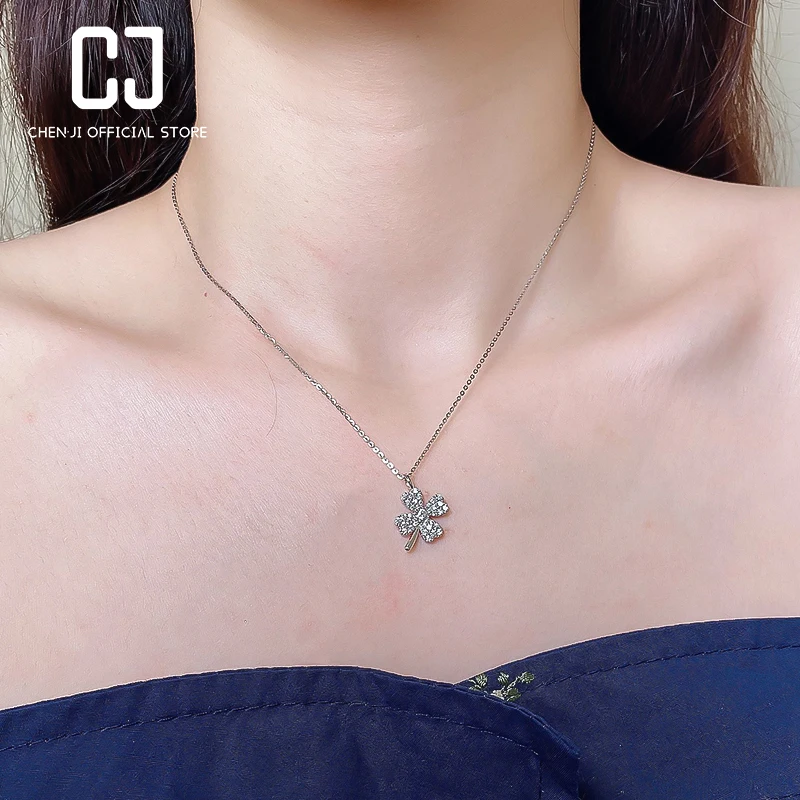 S925 Sterling Silver Sweet Delicate Clover High Carbon Diamonds Necklace For Women Luxury Temperament French Romantic Collarbone