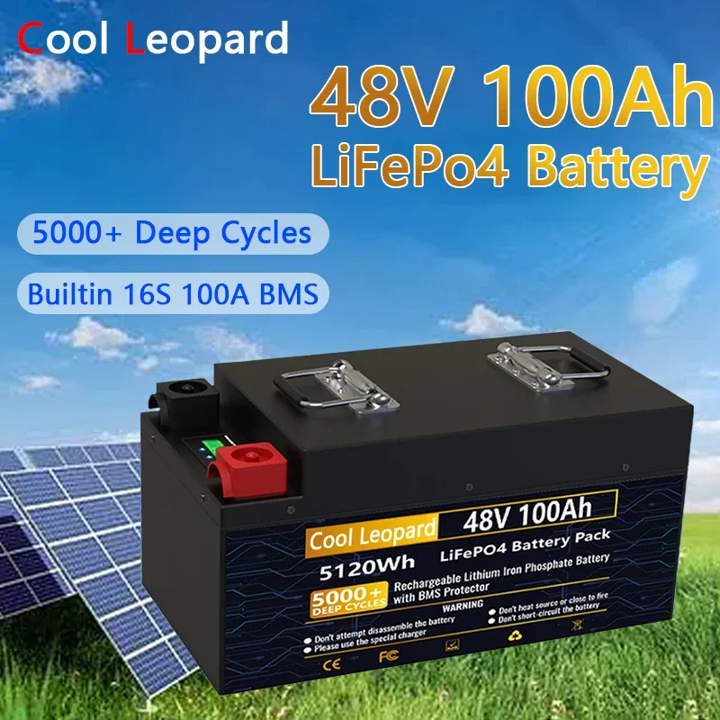 

48V 100Ah LiFePO4 Battery Pack Full Capacity 51.2V 5.12KWh 16S 100A BMS Deep Cycles 5000+ Lifespan for Golf Cart