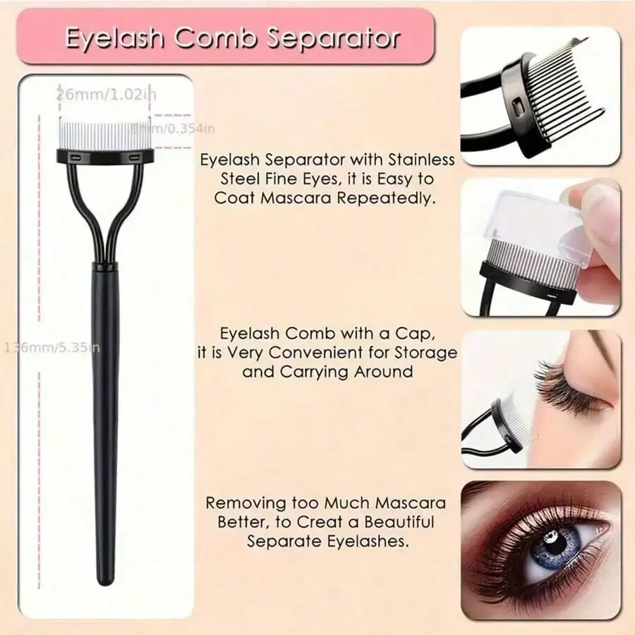 Includes Eyelash Curler With Comb Separator, Eyebrow Brush,11-In-1 Eyelash Grooming Kit, Eyelash Wand,  4 Silicone Refill Pads