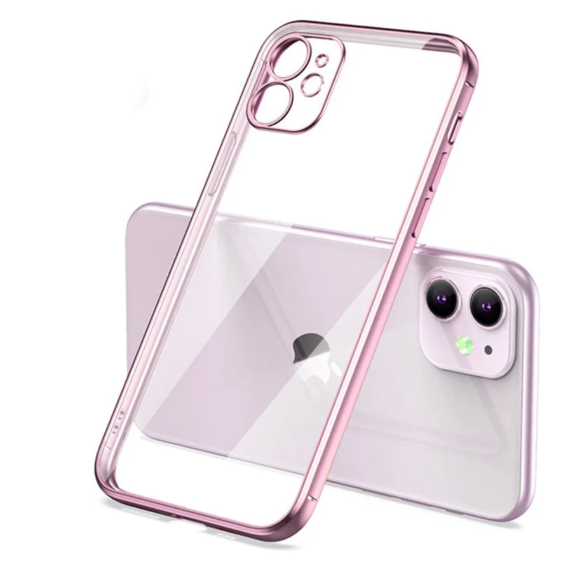 thumbnail image 1 of Luxury Plating Square Frame Silicone Transparent Case on For iPhone 11 12 13 14 15 Pro Max X XR XS Max 7 Plus Clear Back Cover, 1 of 5