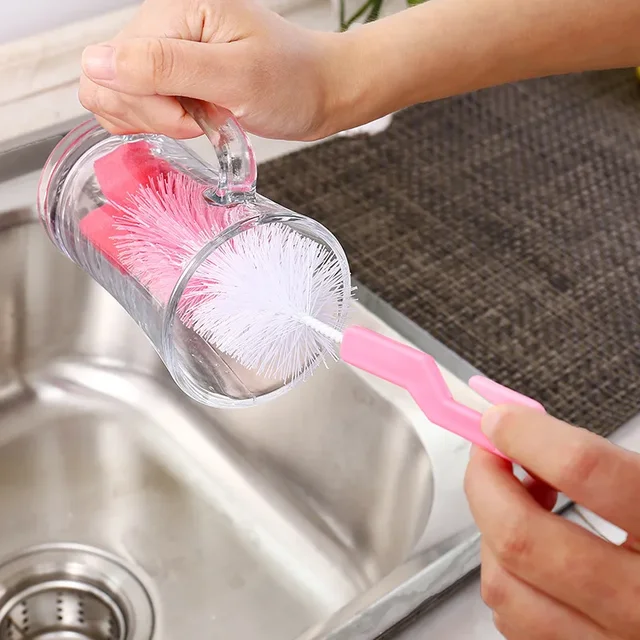 Brosse multifonctionnelle pour biberon avec Long manche, brosse de nettoyage en éponge pour cheveux fins, outil de nettoyage de tasse de vaisselle domestique Bab 4