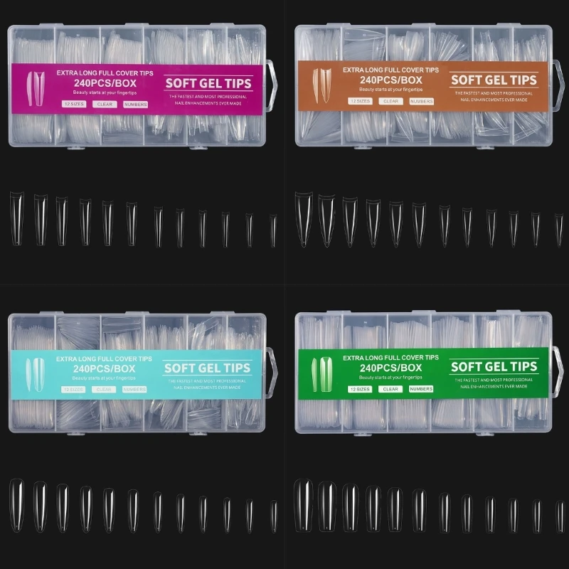 

240Pcs Soft Gel Full Cover Tips DIY Clear Gel False Nails Press On Nails