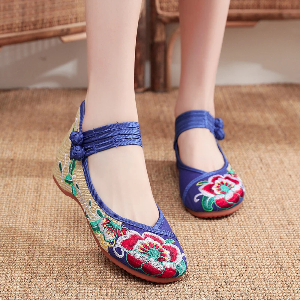 Veowalk Handmade Women's Vintage Embroidered Canvas Ballet Flats Ladies Comfortable Chinese Ballerinas Vegan Embroidery Shoes women shoes women flats