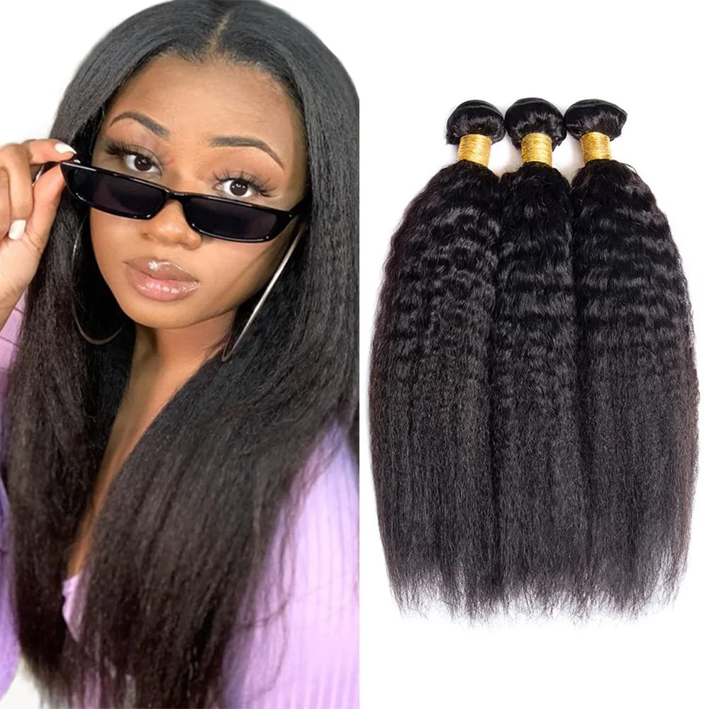 

Kinky Straight Hair Bundles 100% Human Hair Weave Bundles 1/3/4 PCS Virgin Hair Brazilian Yaki Natural Hair Extensions Thick End