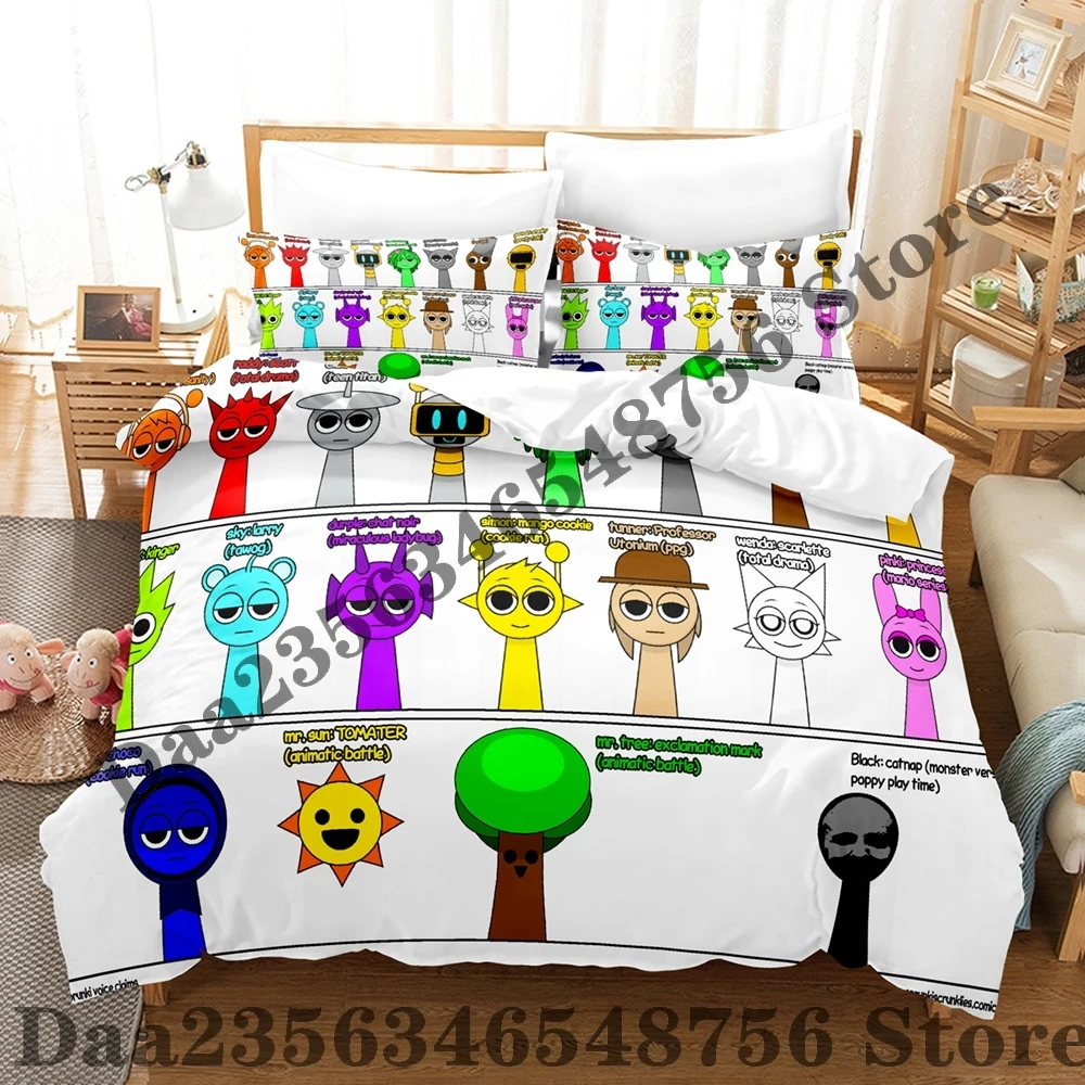 Sprunki Bedding Set Single Twin Full Queen King Size Bed Set Adult Kid Bedroom Duvetcover Sets 3D Print Anime Bed Sheet Set 4