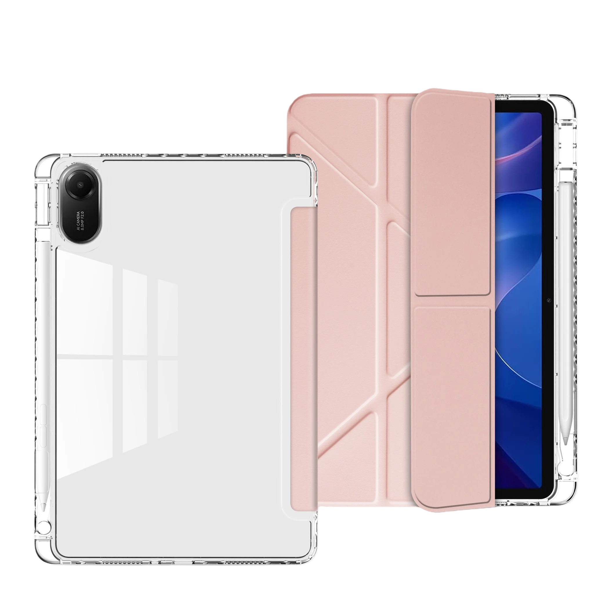 Slim Clear Hard Back Case with Multi-Angle Stand and Pencil Slot - Shockproof Protection