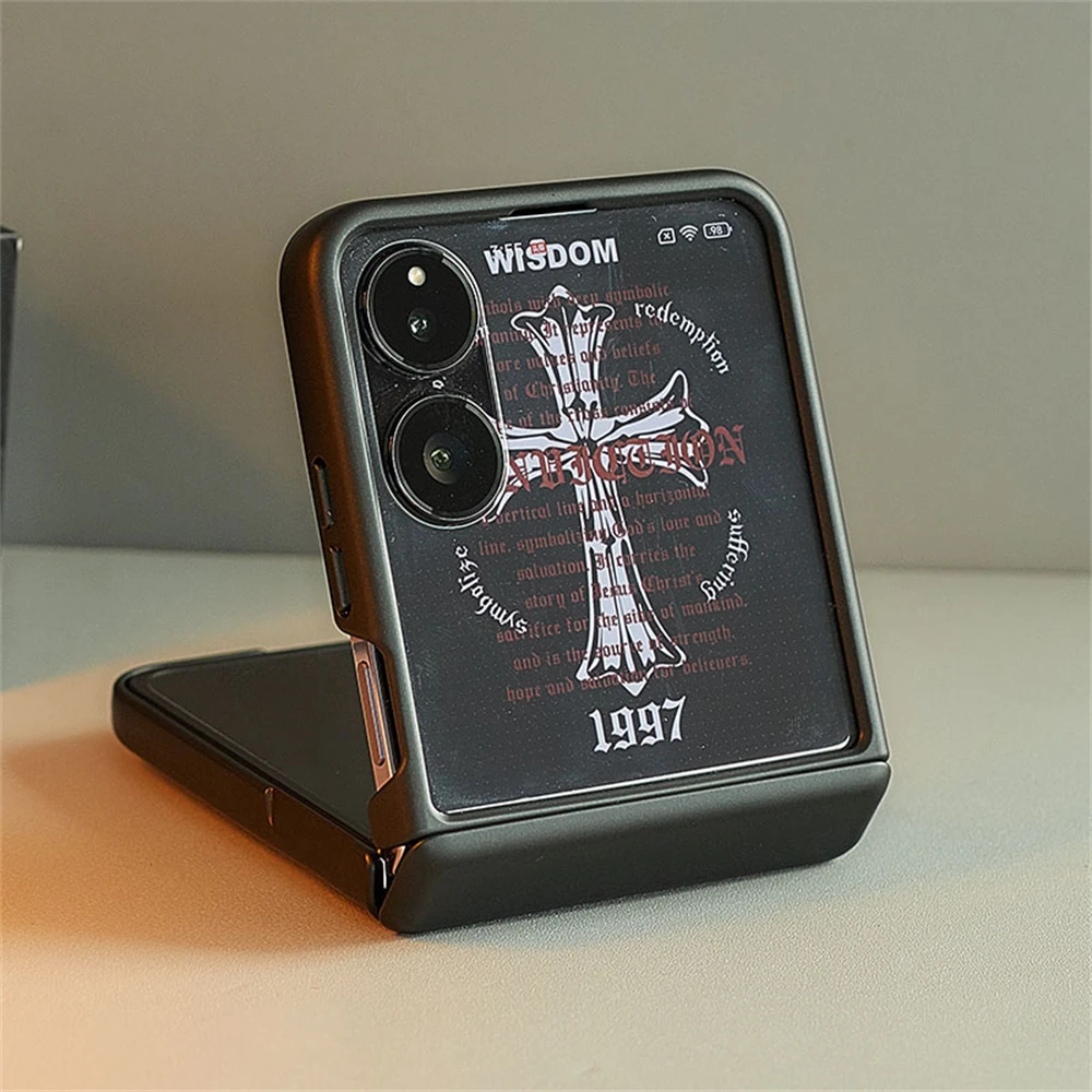 Luxury Trendy Metal Cross Leather Phone Case with Hinge Protection