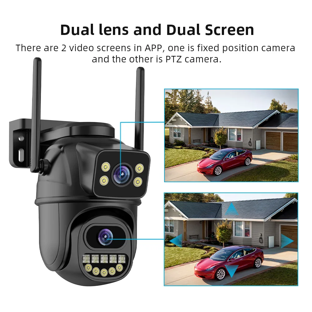 4K 8MP HD Wifi PTZ Camera Outdoor 4MP Dual Lens Dual Screen AI Auto Tracking IP Camera CCTV Audio Video Surveillance P2P iCSee 2