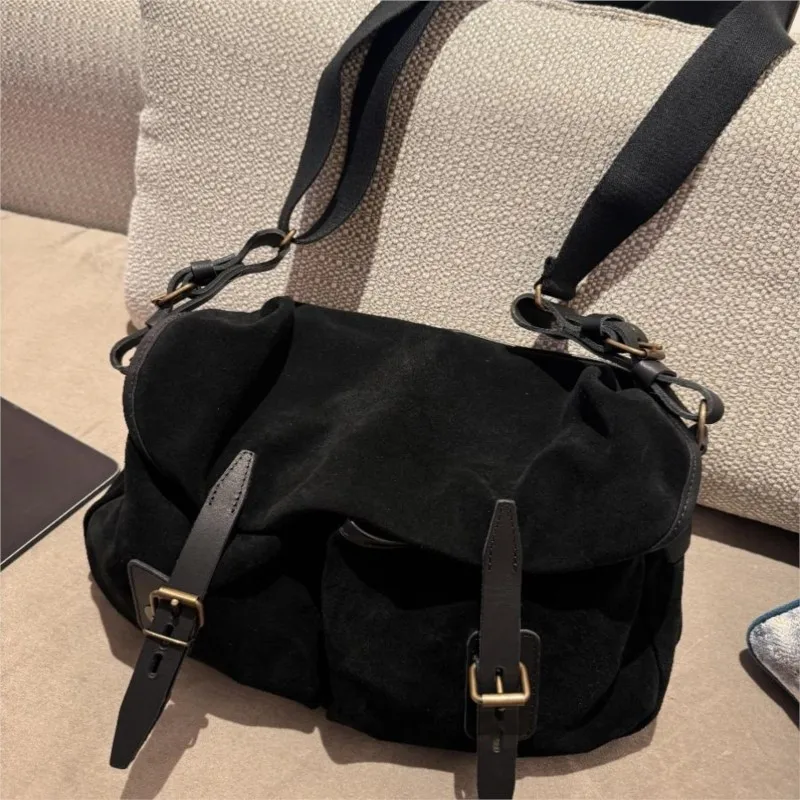 Korean Style Retro Suede Shoulder Bags Women Matte Large Capacity Unisex Crossbody Bag Ladies Daily Versatile Messenger Bag 2025