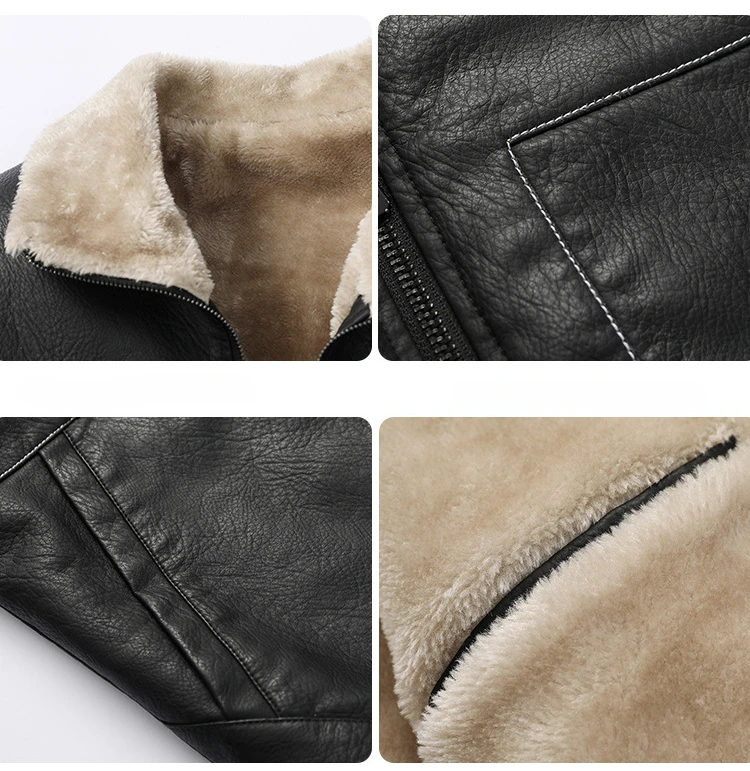 Description Picture 6 of itemMens Leather Integration of fur Jacket Wholesell Price Autumn And Winter Artificial Velvet Fur Warm Jacket For Man Size L-4XL