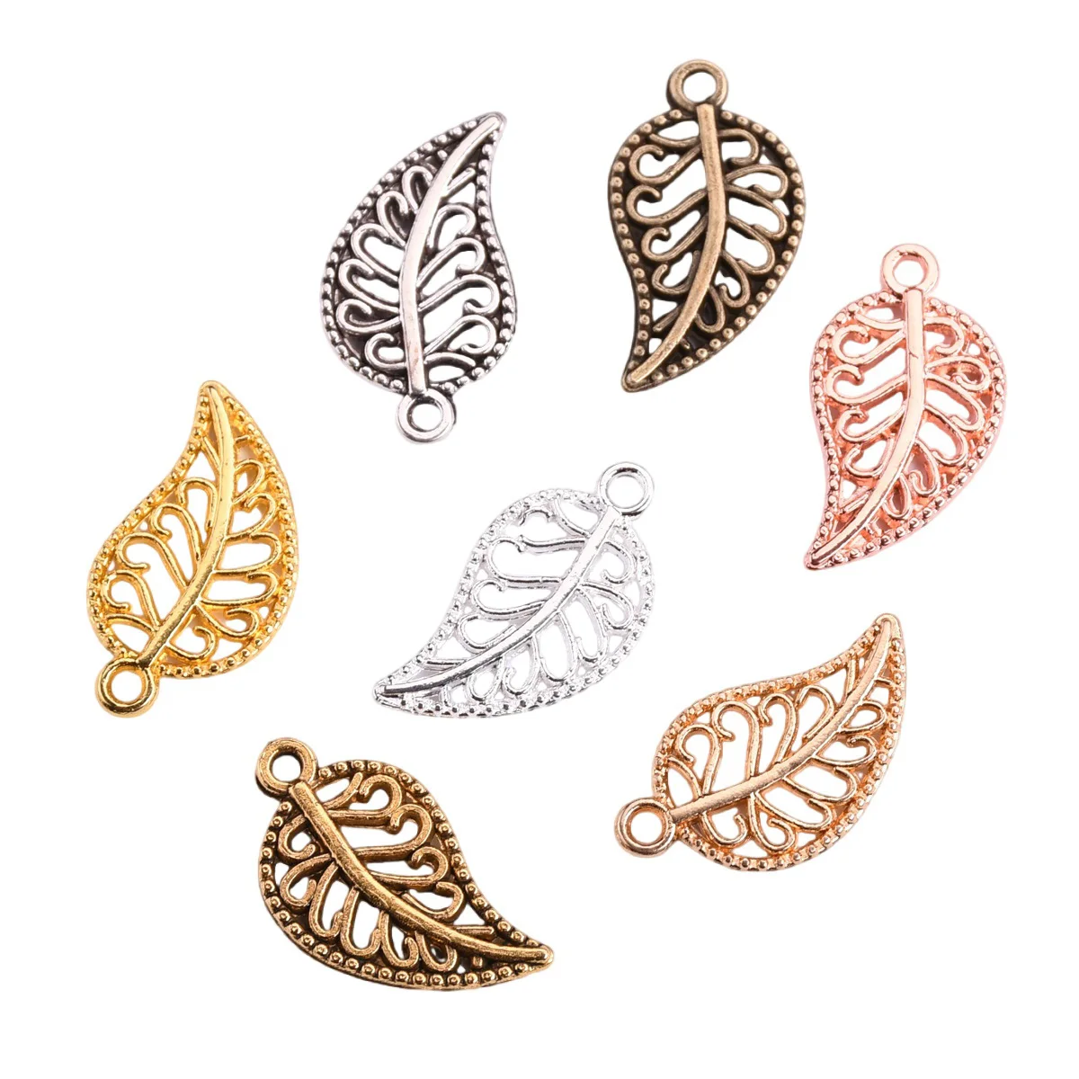 20pcs 19x10mm Leaf Shape Gold/Silver Color Alloy Metal Loose Beads Pendants For Jewelry Making DIY Findings bracelet halloween skull hollow out alloy bracelet in gold silver size one size