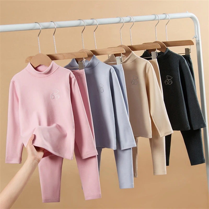 أطقم بيجامات دافئة للأطفال ، ملابس نوم بياقة متوسطة للفتيات ، ملابس نوم للأطفال والمراهقين ، ملابس منزلية للترفيه ، من سنتين إلى 14 سنة ، الربيع والخريف