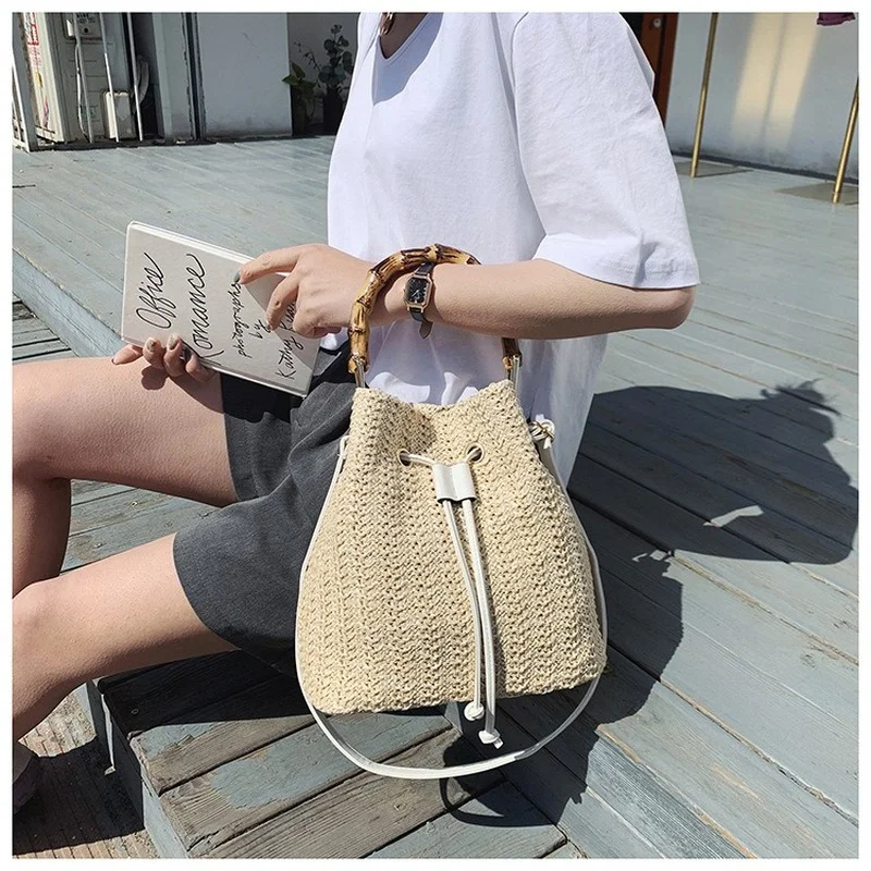  Bamboo Handle Bucket Bags - Crossbody Included