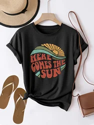 Sunburst Graphic Women's Crew Neck Tee - Short Sleeve Casual Top - XS (A605Black)