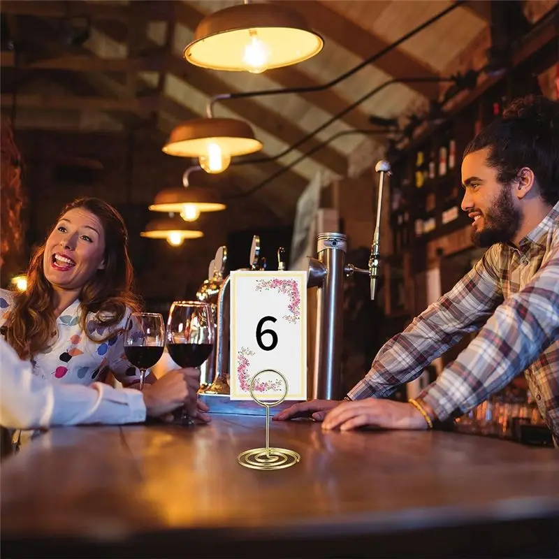 20개 플레이스 카드 홀더, 테이블 번호 홀더, 테이블 카드 홀더, 금색 금속 와이어 그림/사진/메뉴/메모/노트 홀더 사용하기 쉬운-A