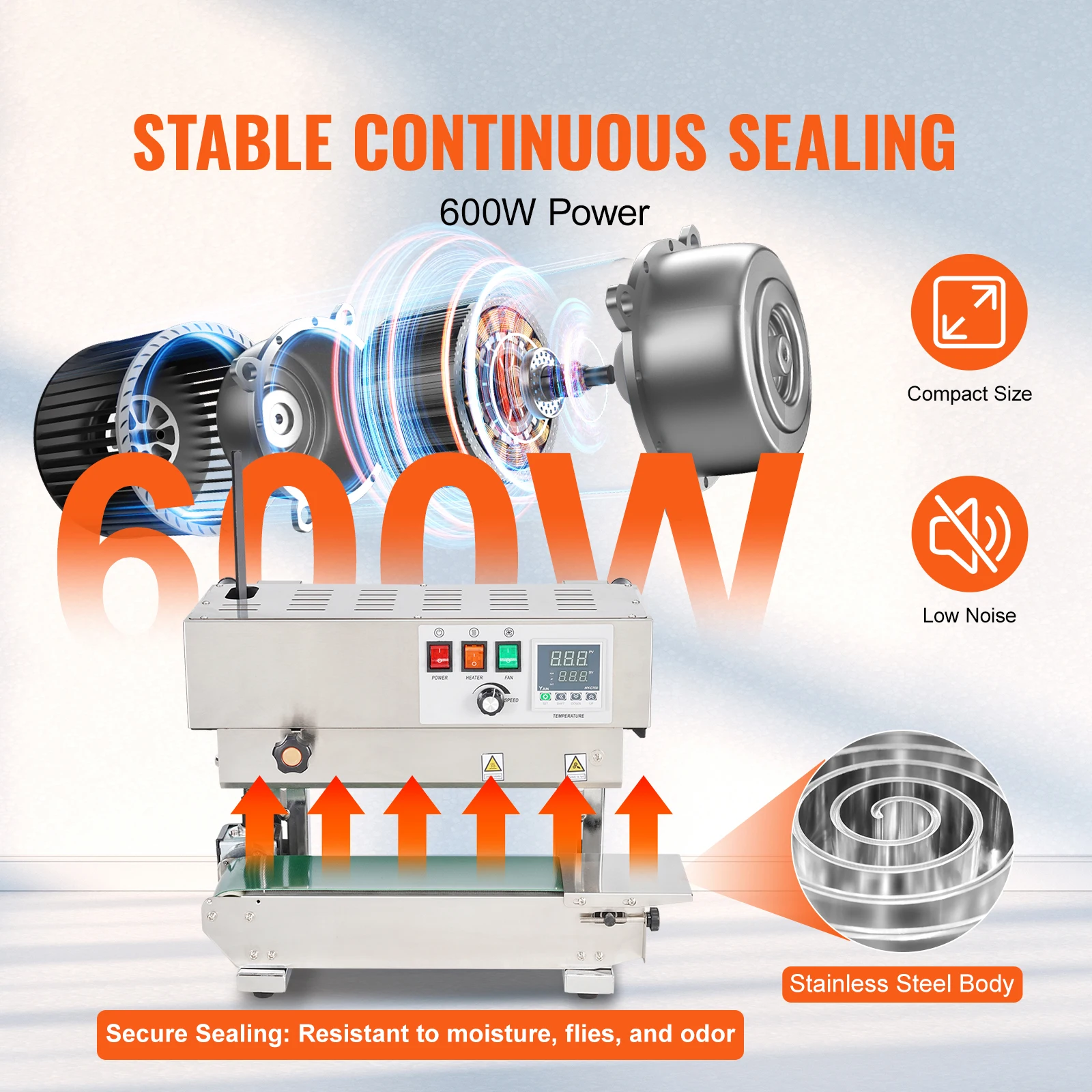 SucceBuy Continuous Bag Band Sealing Machine Vertical Sealer with Digital Temperature Control for 0.02-0.8 mm Plastic Bags Films