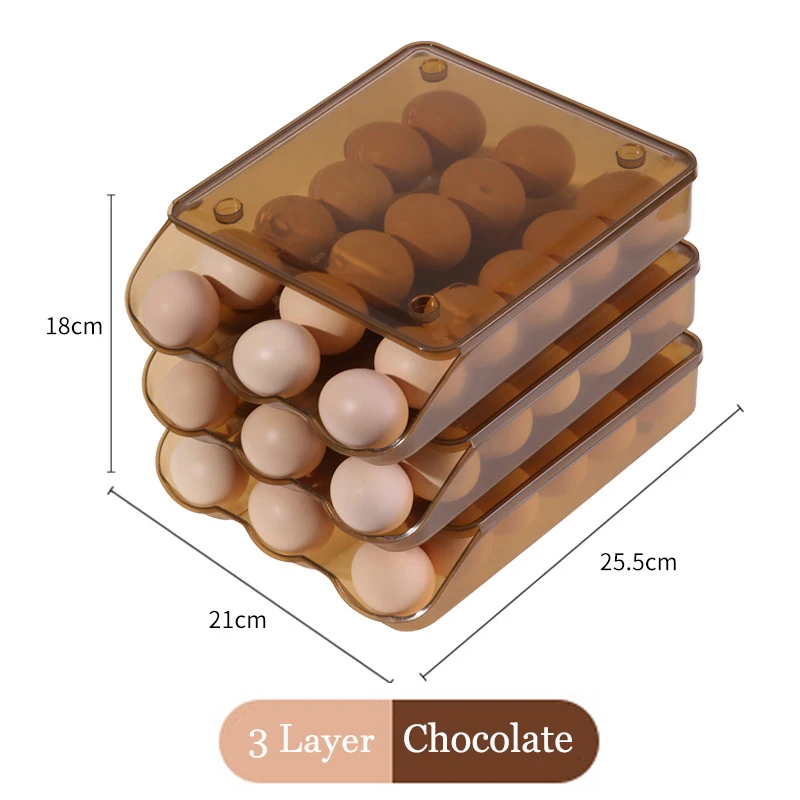 Egg Storage Box Self-Rolling 1/2/3Layer Egg Crisper Stackable Storage Kitchen Refrigerator Eggs Organizer Drawer-type