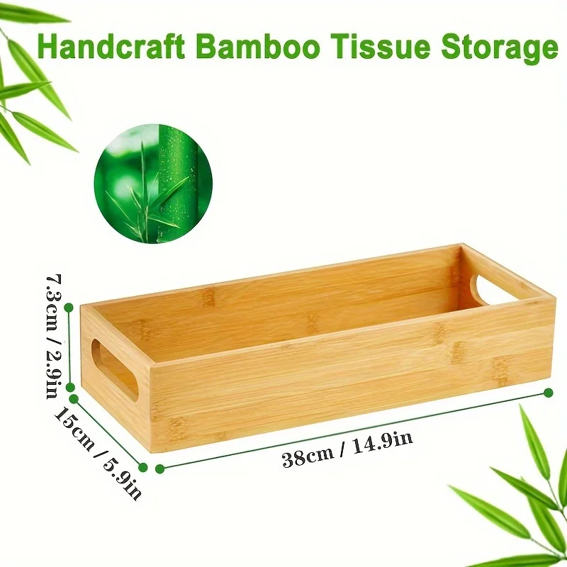 1pcs Toilet Paper Storage - Bamboo Bathroom Tray with Handles - Bamboo Basket for Toilet Tank Top and Counter,Rustic Home Decor 5