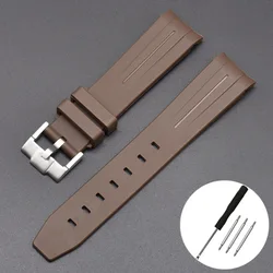 20mm Curved End Waterproof Rubber Sports Watch Strap - 20mm (Brown 2)