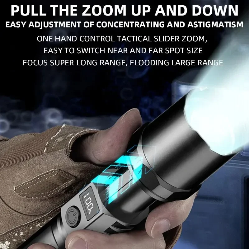 High Power Blue LED Flashlight - USB Rechargeable Adjustable Focus For Outdoor Activities