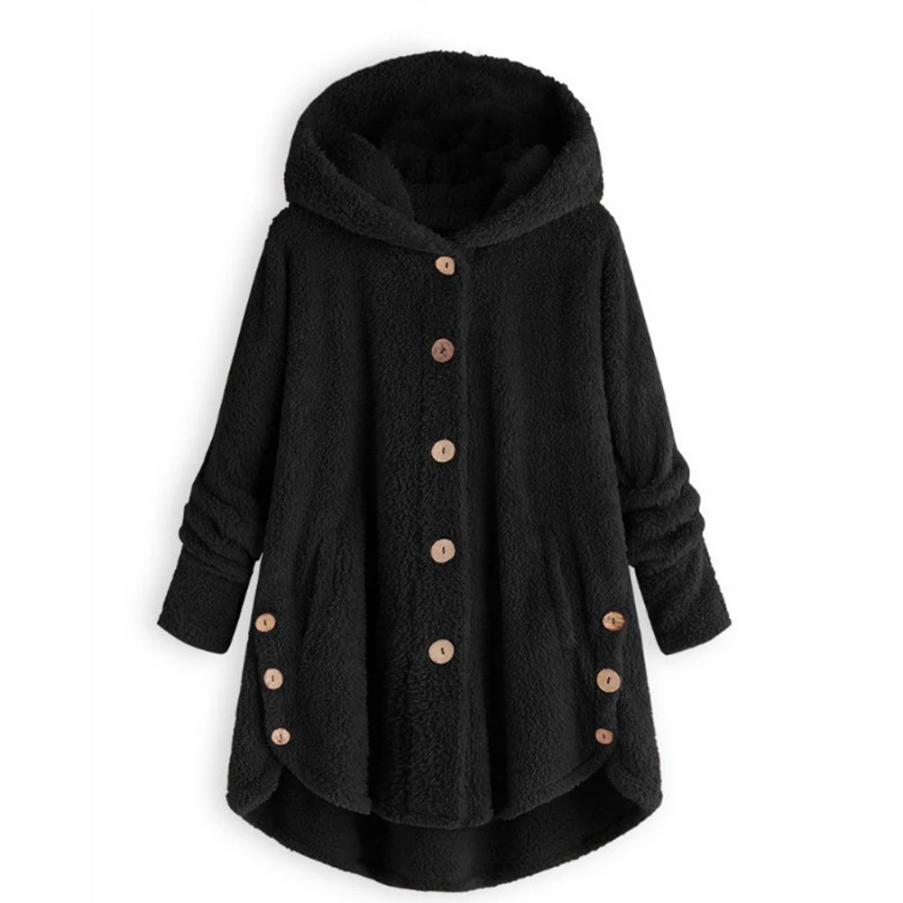 Female Coat Solid Color Teddy Bear Button Comfortable Easy To Care Irregular Large Loose Fashion Autumn Winter autumn and winter fashion sexy one shoulder loose large size irregular hem cloak shirt female tide