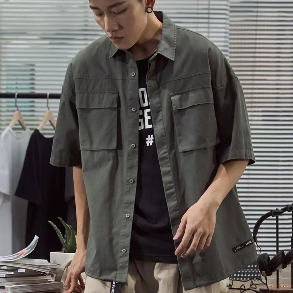 

Vintage Top Cotton Loose Clothes Loose Buttons Shirt Men Shirt Skin-friendly