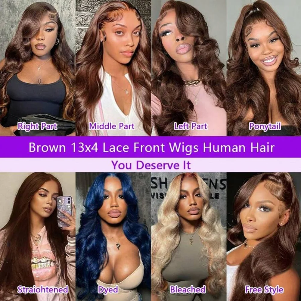 Chocolate Brown Body Wave Human Hair Wigs 13X4 HD Lace Frontal Wigs For Women Colored Brazilian Wet And Wavy Lace Front Wigs 6