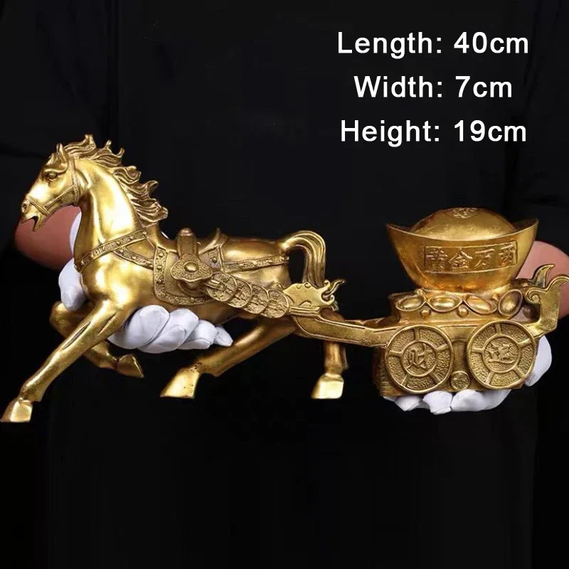 Pure Copper Horse Drawn Sculpture Horse Shaped Home, Living Room Bookcase Desktop, Study, Decoration Gift, Feng Shui Animal, 1Pc