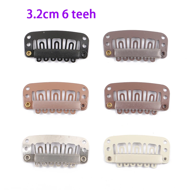 100 pezzi di clip per extension per capelli da 32 mm a 6 denti, clip a scatto in acciaio inossidabile rivestite in silicone con 6 colori diversi - immagine 2