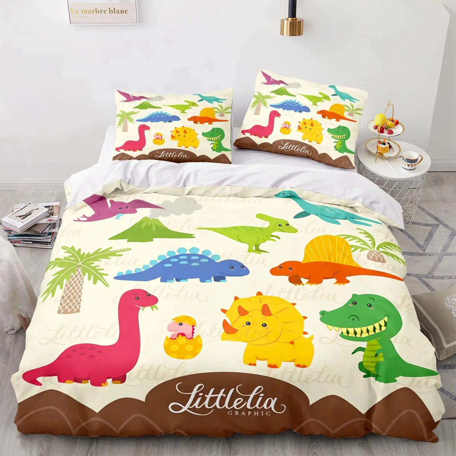 thumbnail image 1 of Juego de cama con funda de dinosaurio 3D, juego de 3 piezas con dibujos de animales, 1 funda de cama, juegos de edredón tamaño queen, 1 of 5