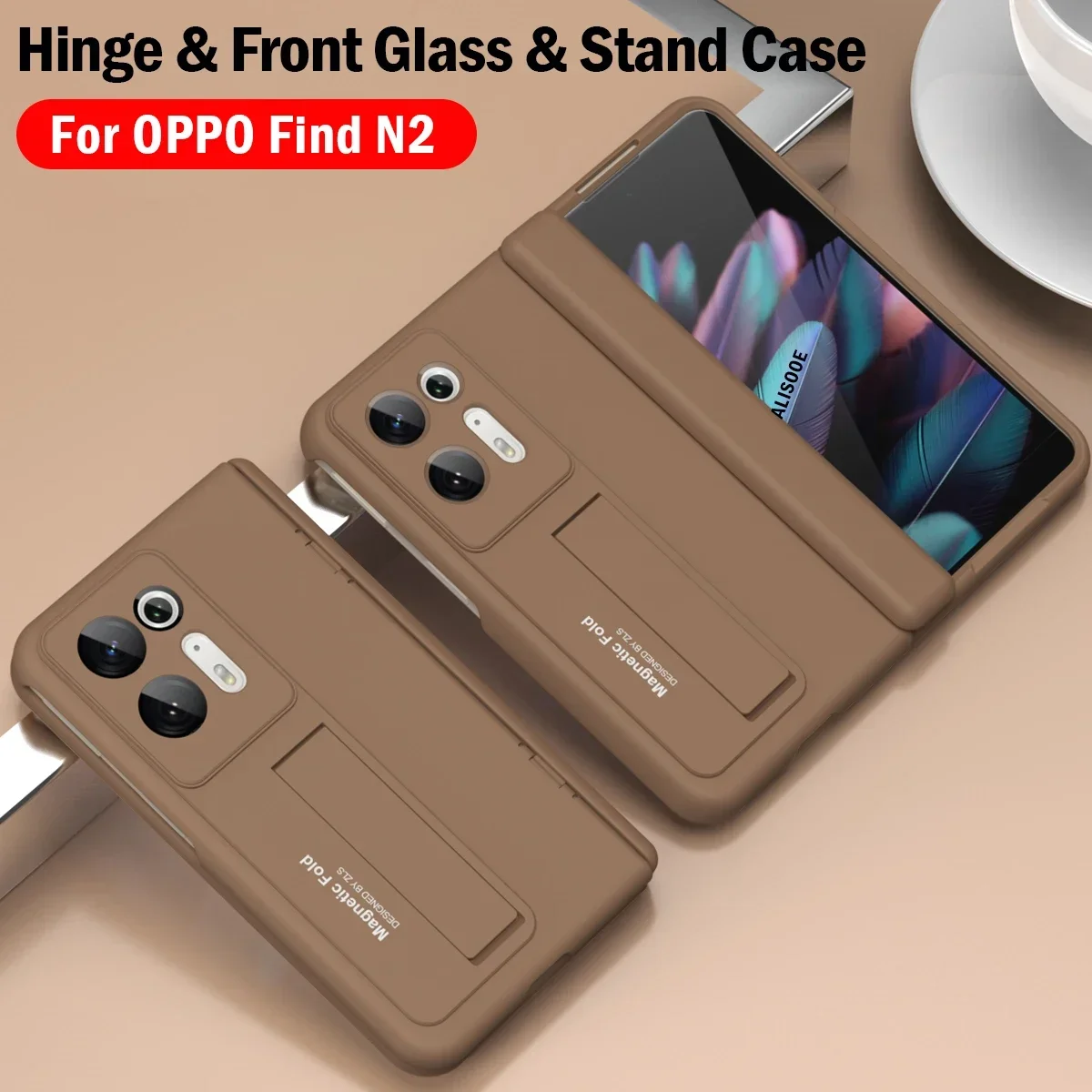 

Hinge Stand Funda for OPPO Find N2 Case with Front Screen Glass Film Protection Hard Cover for OPPO Find N2 Shockproof Capa