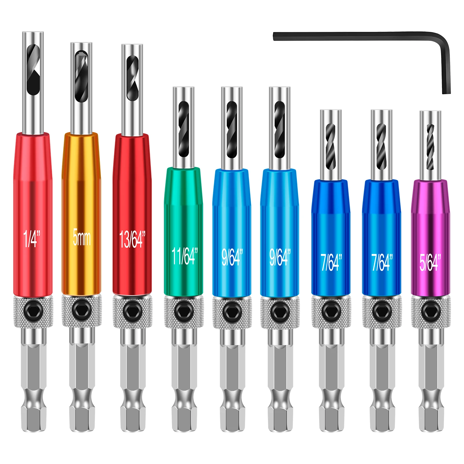 

10Pcs Self Centering Drill Bit Set 1/4inch Hex Shank Hinge Drill Bit Set 5/64inch to 1/4inch Center Drill Bit Set with Wrench