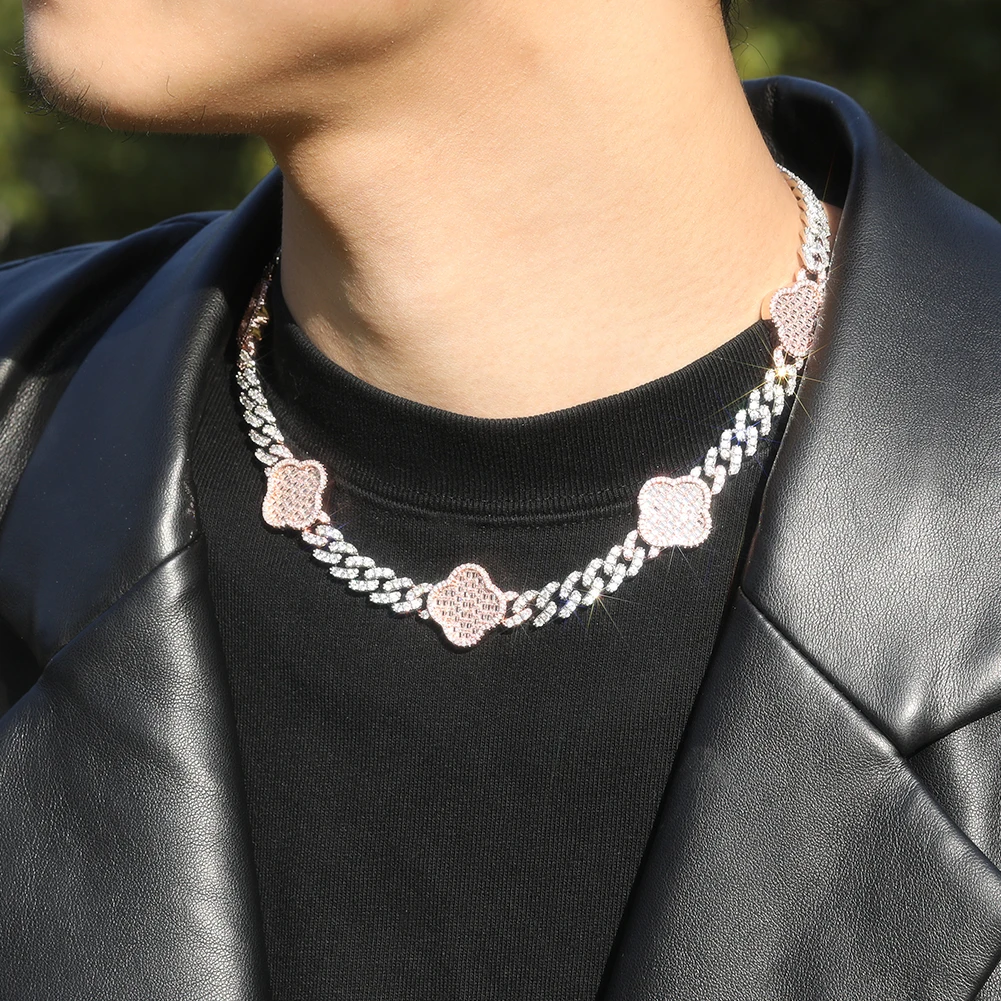 UWIN Round CZ Four Leaf Clover Chain With 9mm Cuban Chain Full Iced Out  CZ Cubic Zircon Fashion Luxurious Choker HipHop Jewelry