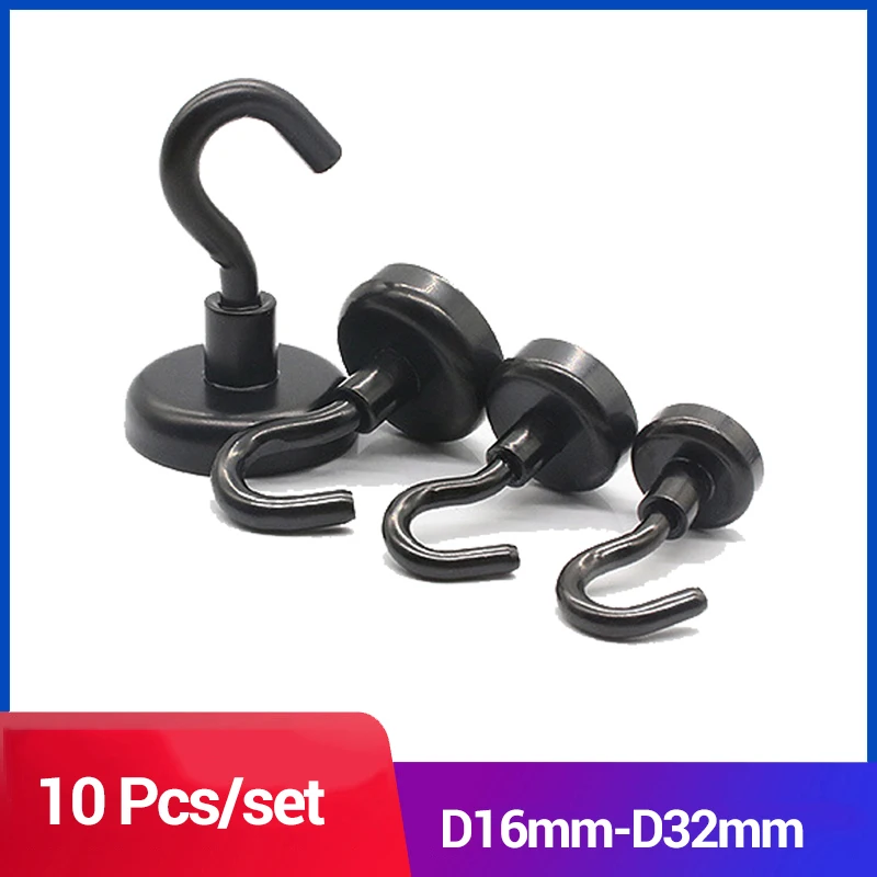 10 Pcs Black D16mm D20mm D25mm D32mm Magnetic Hooks Heavy Duty Black 10-pcs-black-d16mm-d20mm-d25mm-d32mm-magnetic-hooks-heavy-duty-black