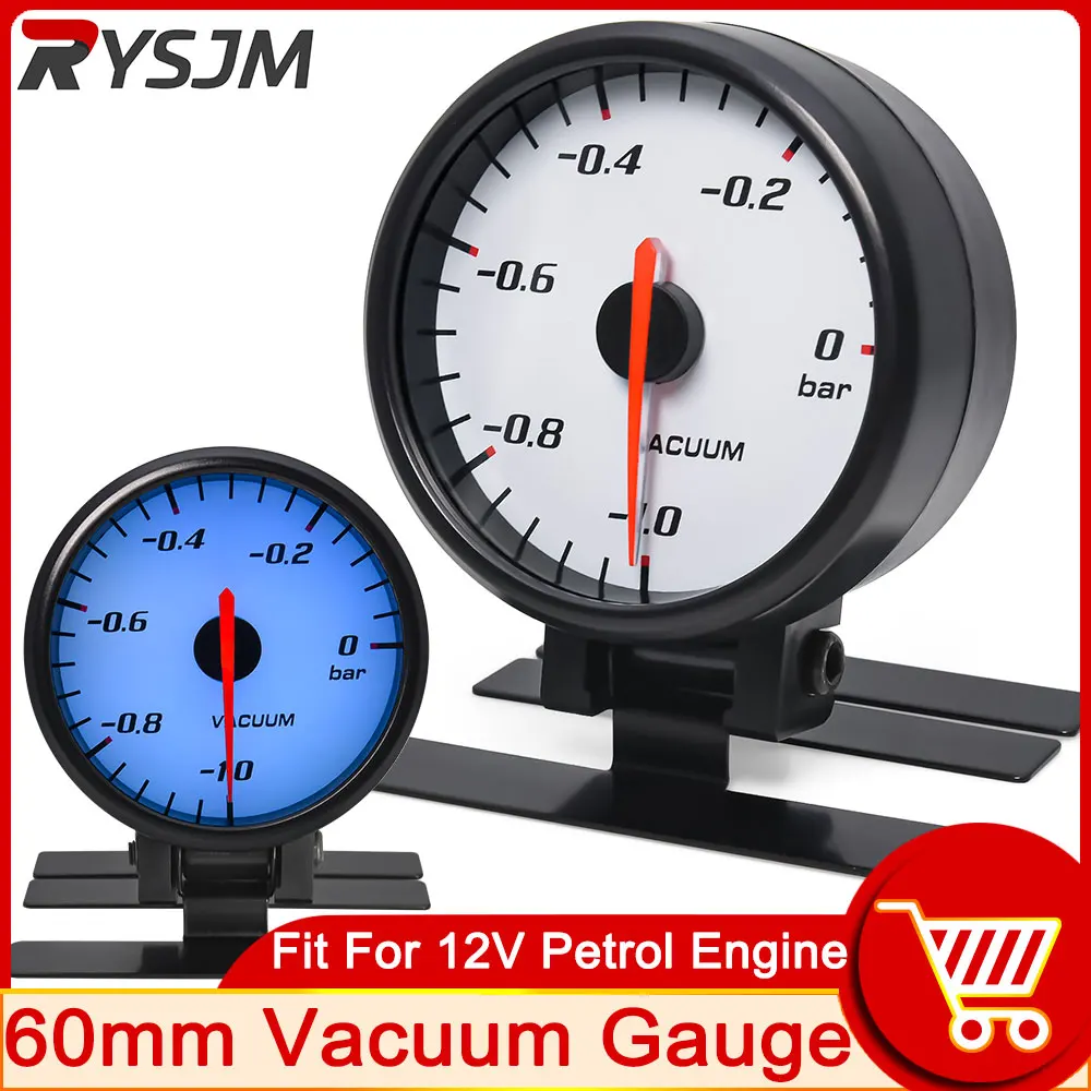 Hd 60Mm Vacuum Gauge Per Auto 12V Led Blue Backlight Vacuum Meter Con Sensore Car Turbo Boost Gauge - 1 ~ 0 Bar Vacuum Tester Auto