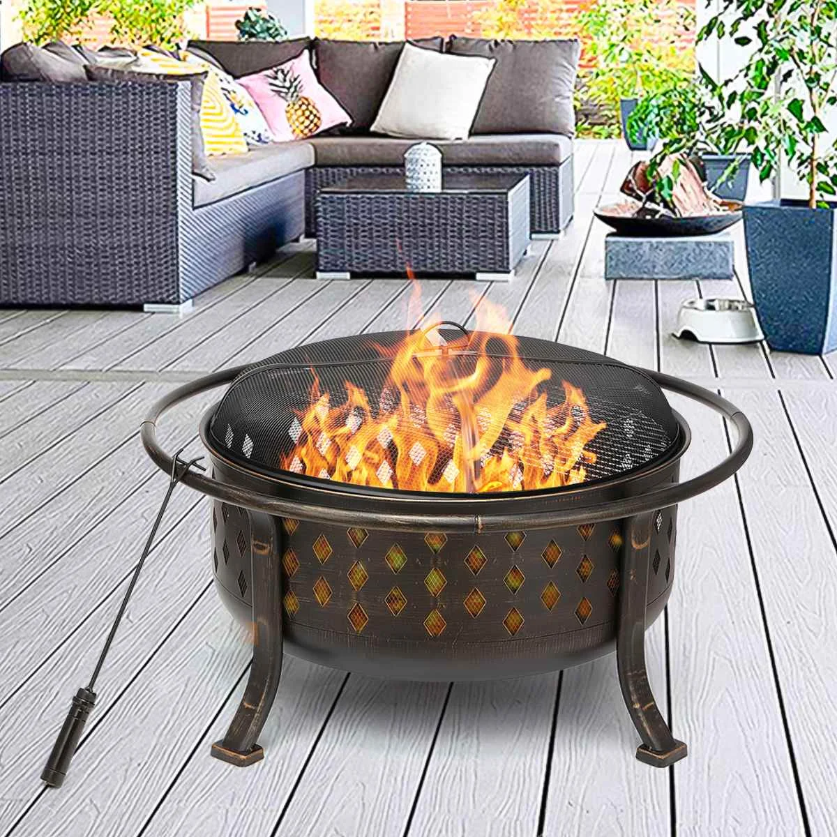 36in Fire Pits Outdoor Large Wood Burning Firepit Heavy Duty Steel Bronze  Bonfire-Pit for Patio Backyard Garden with BBQ Grate - AliExpress