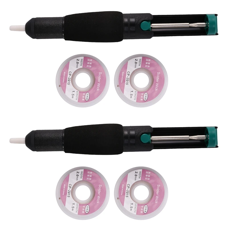 2X Stoppino A Saldare E Pompa Dissaldante Ventosa A Saldare E Stoppino Dissaldante 4 Pezzi Treccia A Saldare (Larghezza 2Mm, Lunghezza 1.5M)