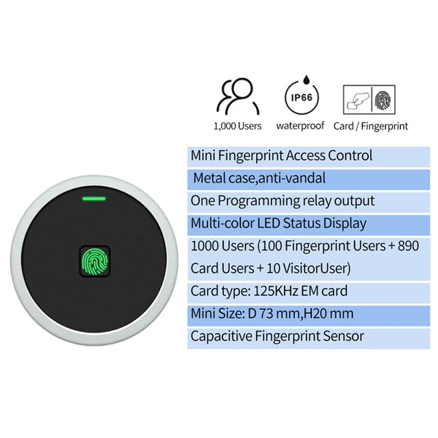 FULL-Round Style Integrated EM RFID Door Access Control Waterproof Metal Unlock Fingerprint/Pin Code Anti-Tamper Alarm 2