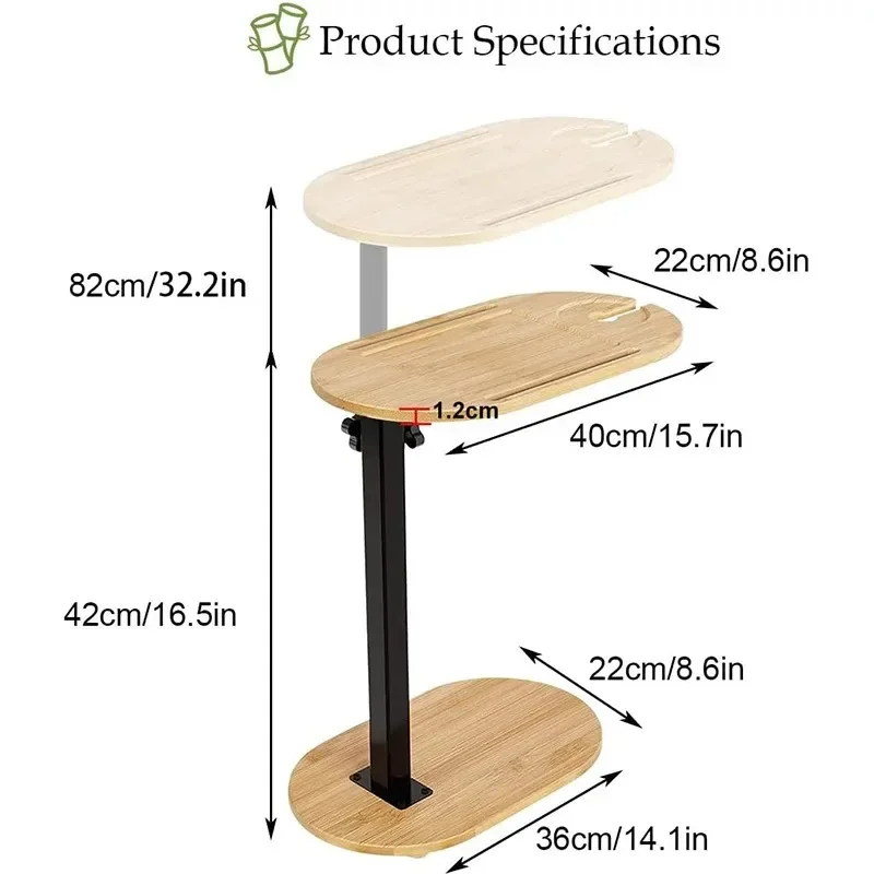 Sofa Armrest Tray Table 360&deg; Swivel Height Adjustable End Snack Side Table for Couch Bed Chair with Phone Slot for Small Spaces