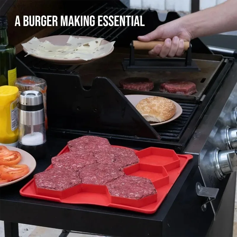 Patty Storage Container - 8 in 1 Silicone Burger Mold, Non-Stick Burger Press & Freezer Container