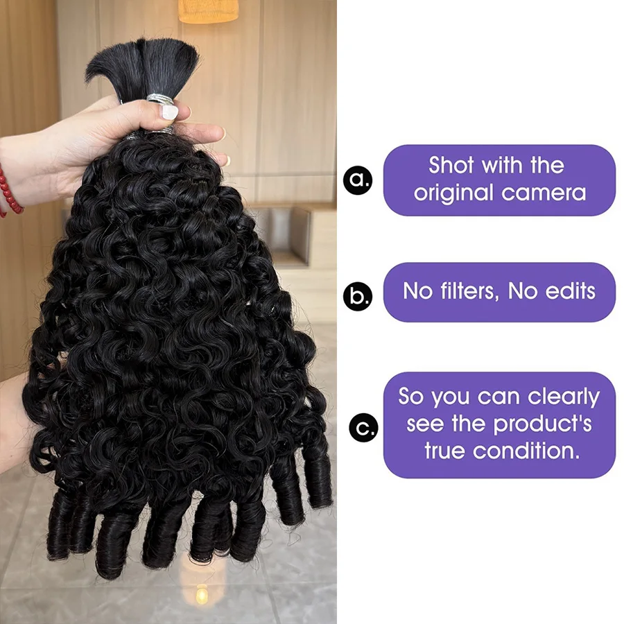 Lemoda Burmese Curly Bulk Human Hair Extension With Spail Ends Boho Braiding No Weft Bundles Virgin Hair 15A 1/2/3/4 PCS 12-32in 4