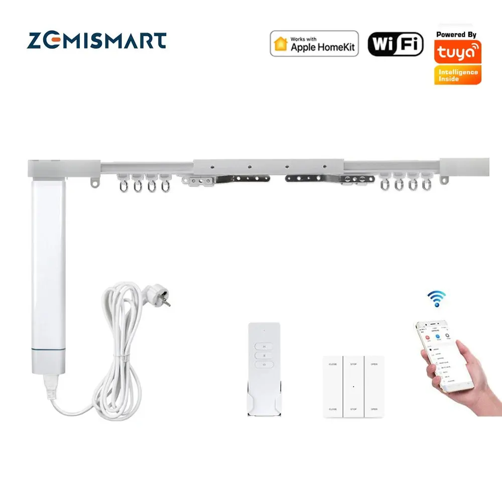 Zemismart Homekit WiFi Smart Electric Curtain Motor with Curtain Rail Track Wall Tuya Remote Control Alexa Google Home Control
