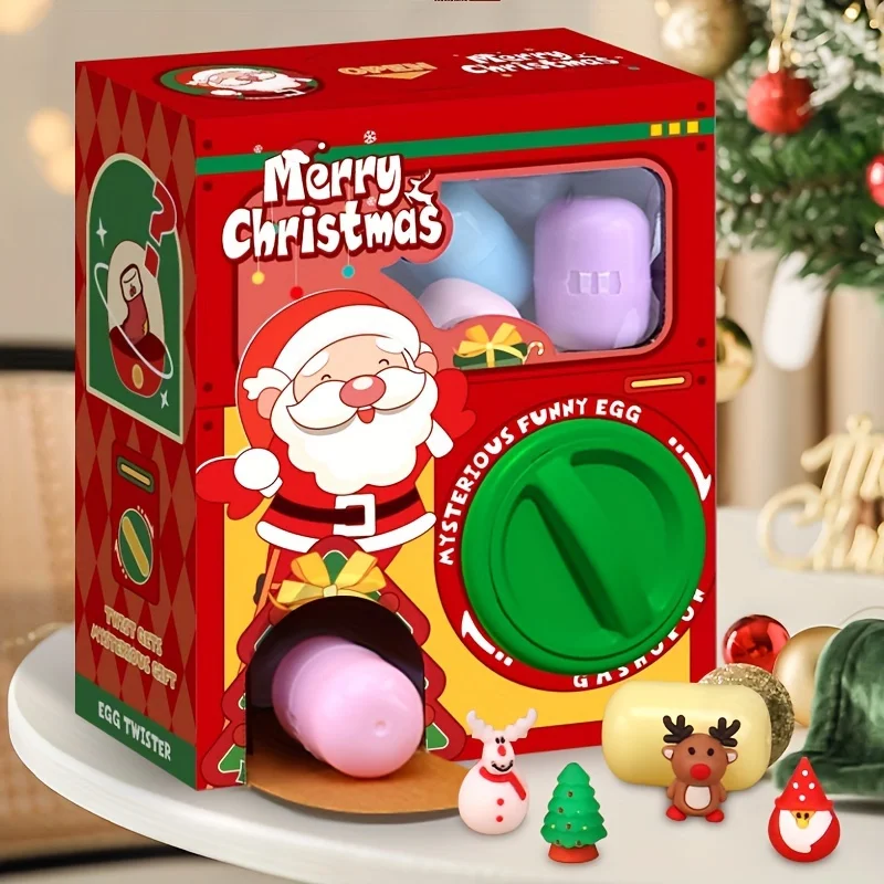 Christmas Twist Egg Maker Maker with Santa Elk Snowman Doll Fun Twist Egg Maker with Randomly Matches 6 Eggs Christmas Gift 5