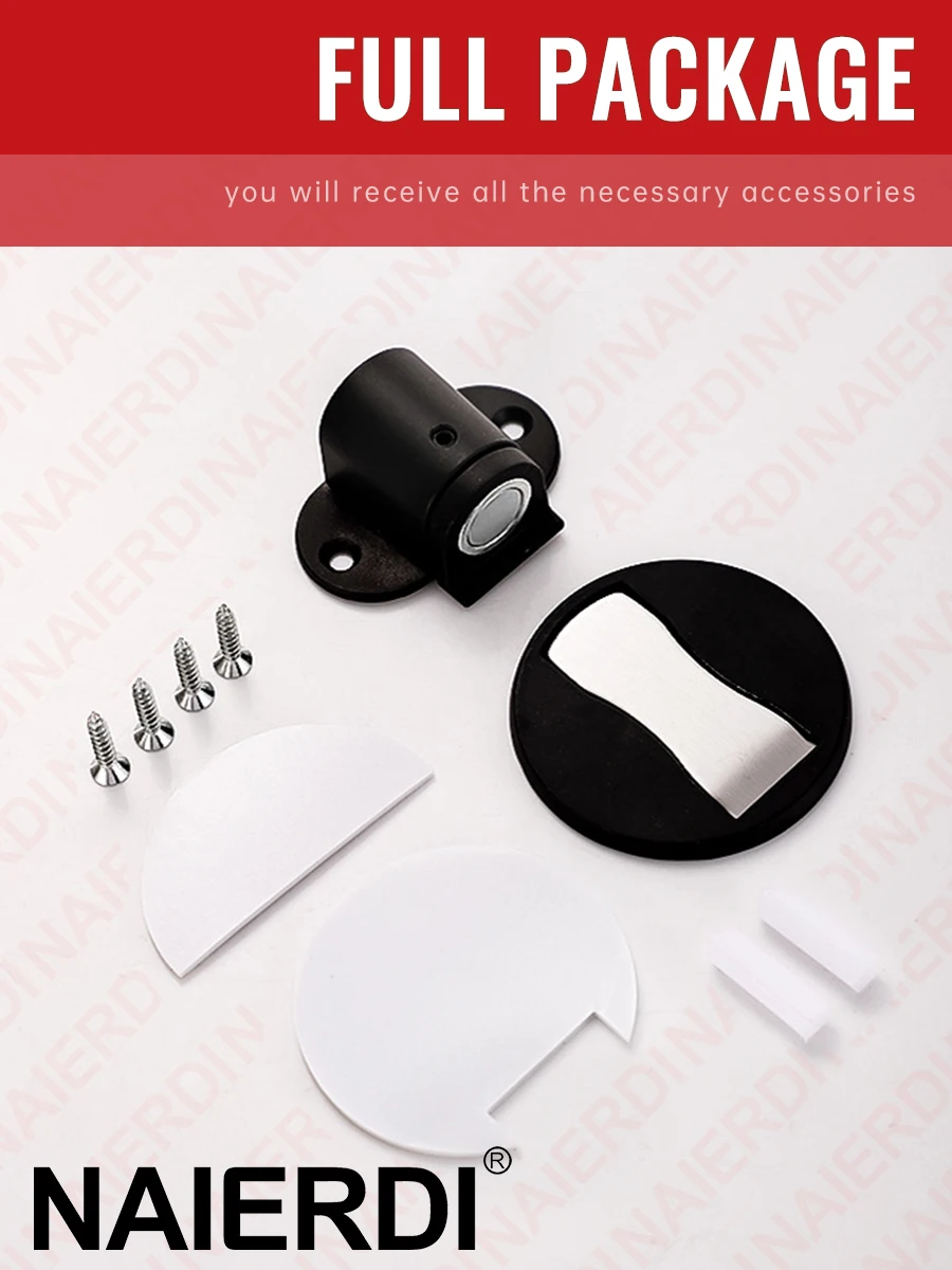 Magnetic Door Stopper 2 Pieces Aluminum Alloy Adjustable Punch-free Door Stop Floor Mount Holder Prevents Collision